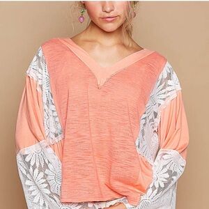 POL V-Neck, Flare Sleeve Lace Top NWOT